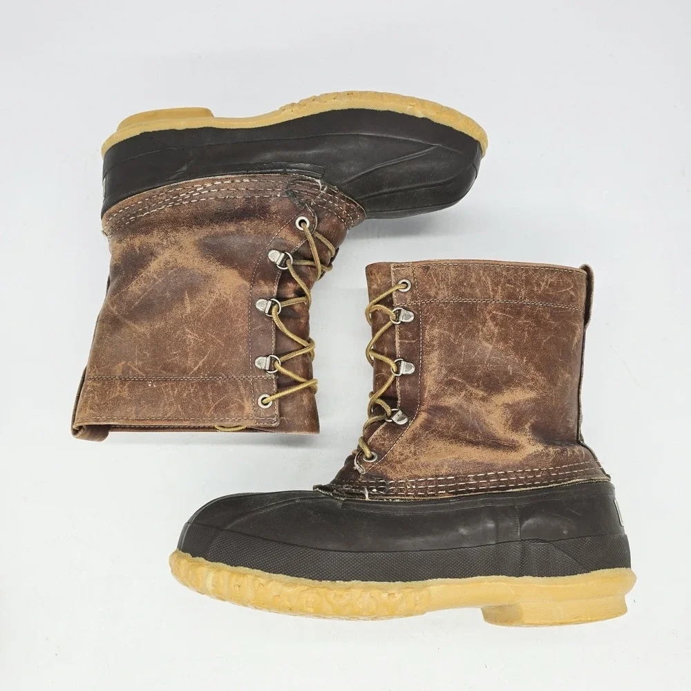 Vintage 70s LL Bean Boots Mens 8 Maine Hunting Shoe Script Leather Rubber Rain